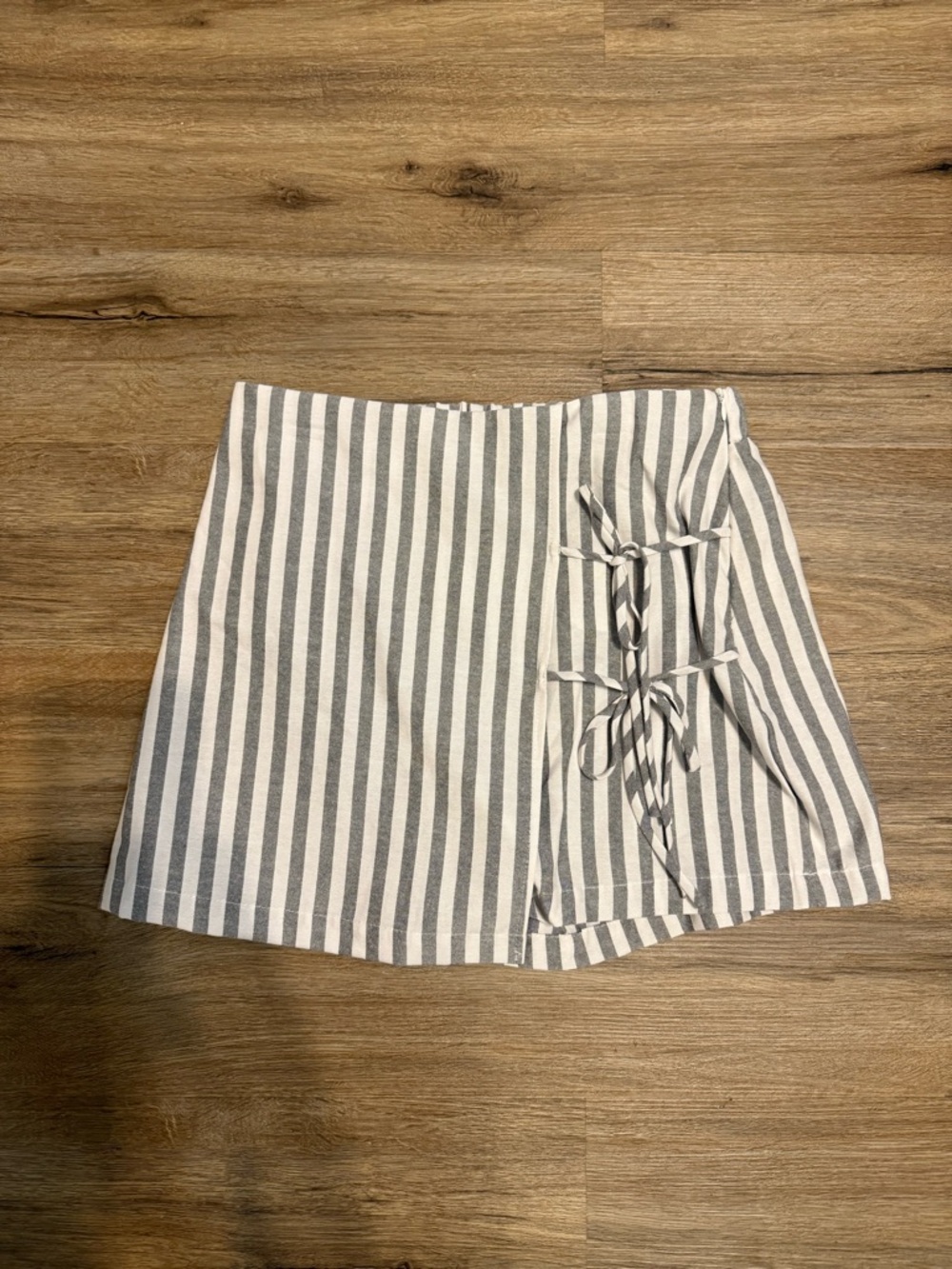 Altar'd State Gray and White Striped Tie-Front Mini Skirt